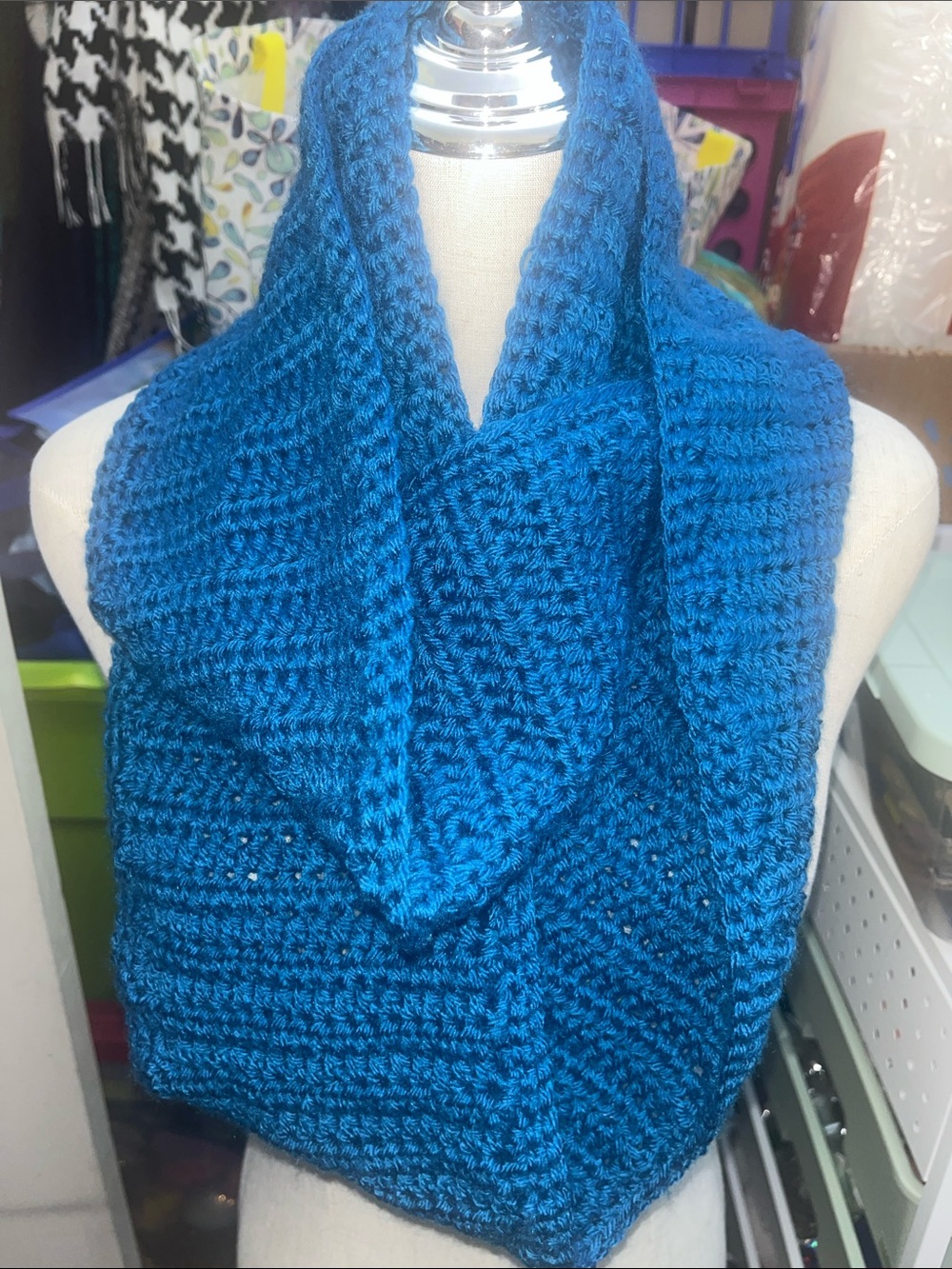 Blue Women's Crochet Sweater Scarf Collar Handmade No Label S207